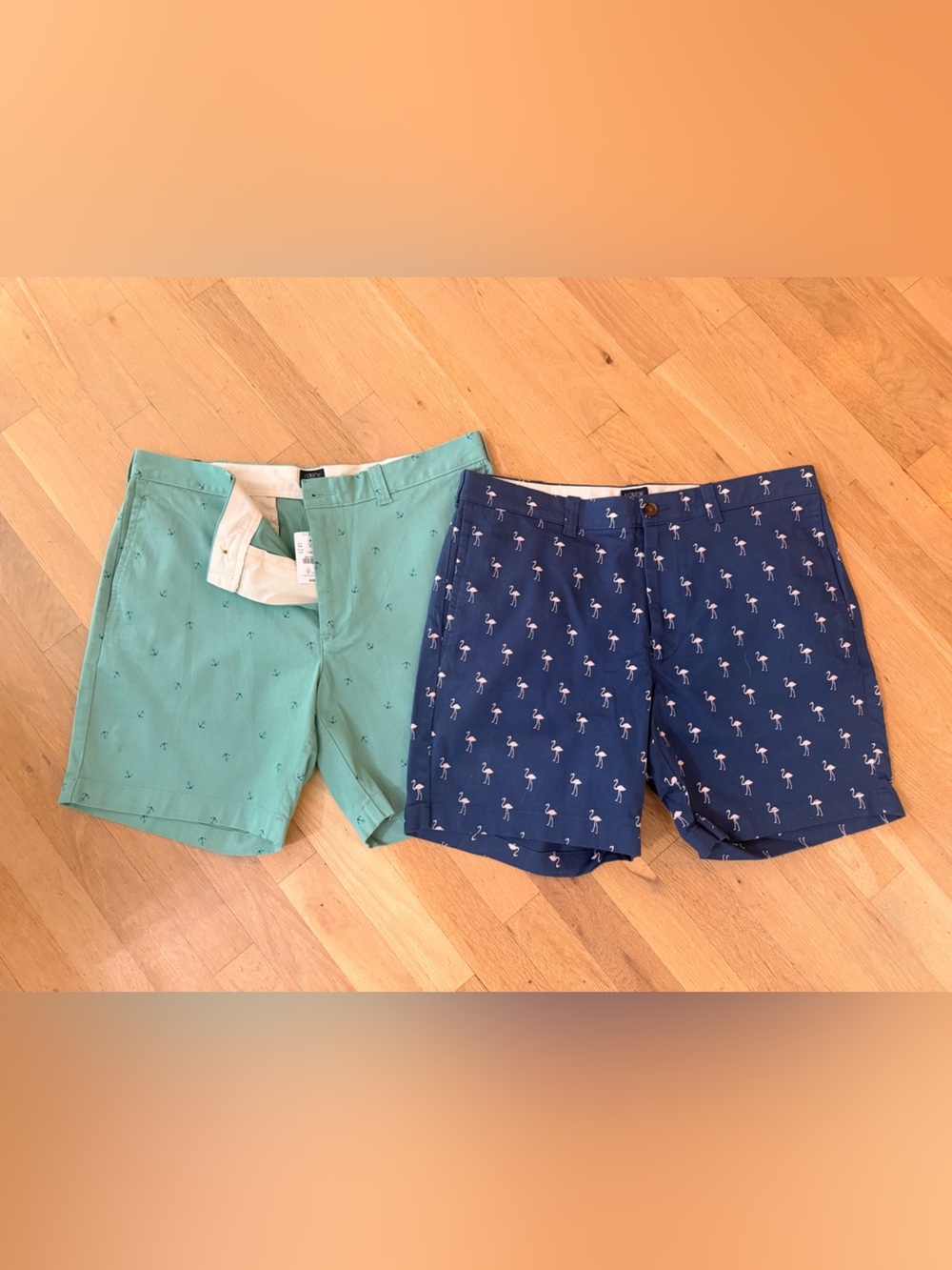 J. Crew Mint Green Anchor-Print Cotton Shorts and flamingo shorts